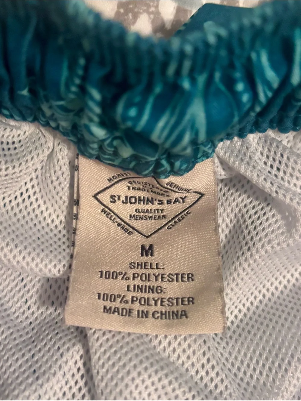 St. John's Bay Teal and Aqua Nautical Swim Trunks